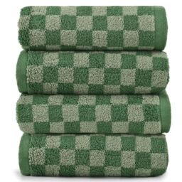 Jacquotha Soft Hand Towels 4 Pack, Green Checkered Face Towel Set for Bathroom Kitchen, Decorative Quick Dry Towel 13x29 Inches