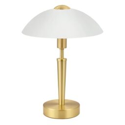 Eglo Solo 1 Table lamp, Brass Matt Steel and Satin White Glass Desk Light