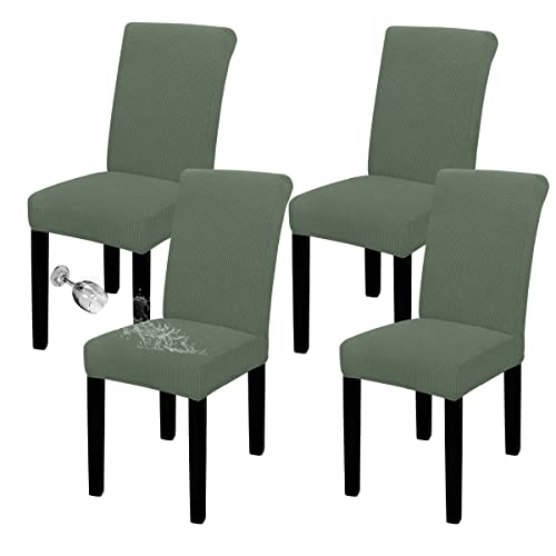 Easy-Going 100% Waterproof Dining Room Chair Cover Set of 4, Stretch Jacquard Parson Chair Slipcover Removable Washable Chair Protector for Home, Restaurant, Banquet (XLarge, Grayish Green)