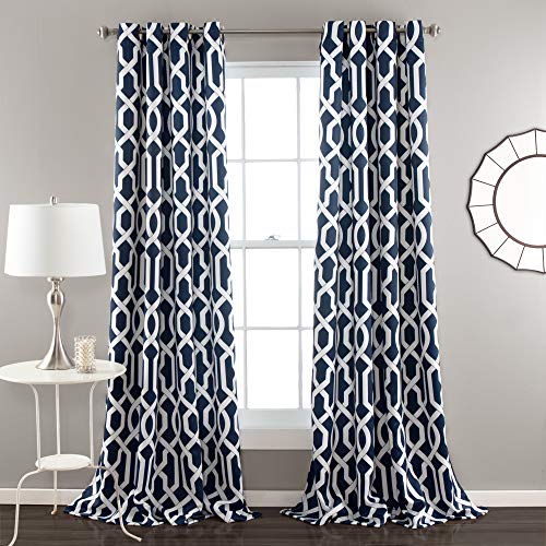 "Lush Decor Darkening Window Curtains Panel Set for Living, Dining Room, Bedroom (Pair), Polyester, Navy, 52"" W x 84"" L (Pack of 1)"