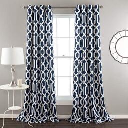 "Lush Decor Edward Trellis Curtains Light Filtering Window Panel Set for Living, Dining, Bedroom (Pair), Navy, 52""W x 84""L"