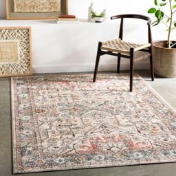Livabliss Dia Khasab Vintage Carpet 120x170 cm, Traditional Multicolour Boho Design for Living Room, Dining & Kitchen, Easy Care Pile, Rust Charcoal Dusty Pink