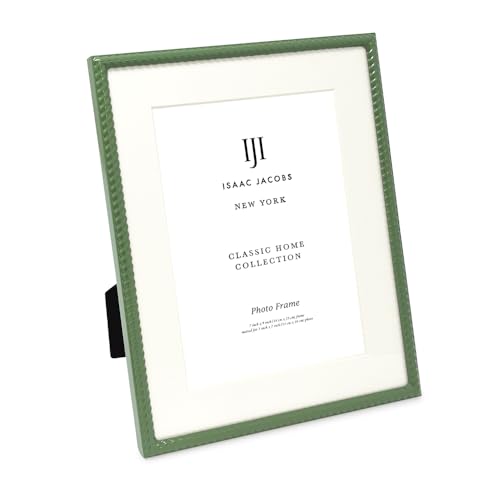 Isaac Jacobs 7x9 (Matted 5x7) Green Metal Rope Border Picture Frame, Horizontal & Vertical for Tabletop and Wall Display, Home Decor, Metal Frame (7x9 (Matted 5x7), Green)