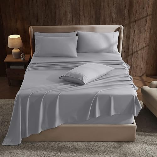 Hearth & Harbor Extra Deep Pocket Full Size Sheets Sets - Fits Mattress 18-24 Inches Deep - Extra Deep Pocket Sheets - 6 Piece Full Size Sheets - Grey