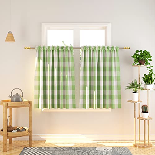 "Natus Weaver Buffalo Tier Curtains Plaid Gingham Rod Pocket Short Window Small Kitchen Cafe Curtain Bathroom Window Curtains 2 Panels Green & White,- 2 pc Tier 54"" x 36"""