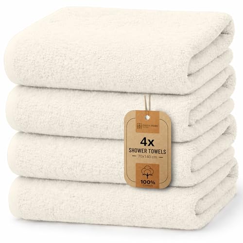 NatureMark 4-Piece Bath Towel Set – Soft & Absorbent Cotton Shower Towels for Everyday Use, Natural/Cream, 70 x 140 cm