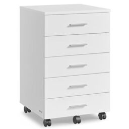 VASAGLE Rolling Filing Cabinet, Pedestal File Cabinet with Wheels, Printer Stand with 5 Drawers, Tool-Free Sliding Rails, for Study, Home Office, Cloud White CUSTOS Collection OFC081W01V1