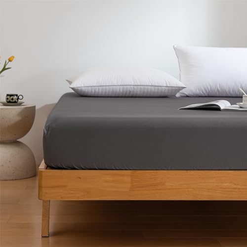 Good Nite Single Fitted Sheet 200 Thread Count 100% Egyptian Cotton 90x190cm Beding Sheets Cosy Bed Lines Machine Washable (Grey, Single)