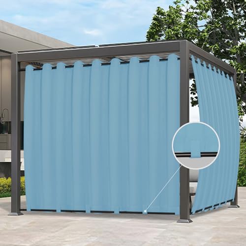 Easy-Going Outdoor Curtains Waterproof Windproof Weatherproof Curtain for Patio, Cabana, Porch, Pergola and Gazebo, Grommet Top and Tab Bottom Drape, 1 Panel, 150x84 inch, Sky Blue