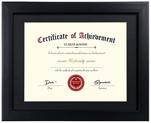 ELSKER&HOME Certificate Frames 8.5 x 11 Black, Fits Diploma 8.5x11 with Mat or 11x14 without Mat, Document Degree Picture Award Frame with Glass for Tabletop or Wall Display