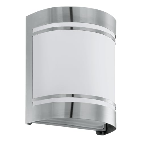 EGLO Cerno Outdoor Wall Light, 1-Bulb Outdoor Light, Stainless Steel Wall Light, Colour: Silver, White, Glass: White, Satined, Socket: E27, IP44