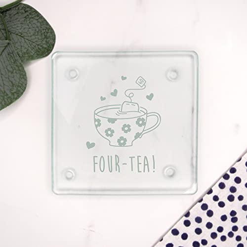 eBuyGB Engraved Square Glass Coaster -Four-Tea Design - 40th Birthday Gifts for Women, Her - Fortieth Birthday Gift for Mum, Friend, Sister, Auntie - Drinks Mat