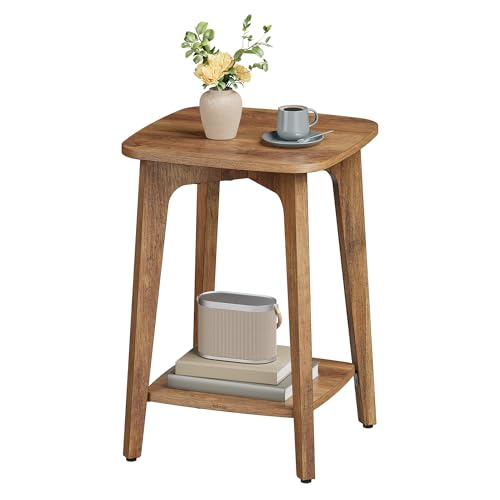 VASAGLE Side Table, Small Square End Table with Lower Shelf, Nightstand for Small Spaces, Living Room, Bedroom, Honey Brown LET236K01