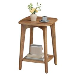 VASAGLE Side Table, Small Square End Table with Lower Shelf, Nightstand for Small Spaces, Living Room, Bedroom, Honey Brown LET236K01