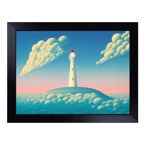Lap Tray with Bean Bag Cushion, Hypnotic Lighthouse - Handmade in the UK, Raised Wooden Edge, Padded Cushion, Heat-Resistant Wipe-Clean Surface, for Meals, Laptops and Crafts