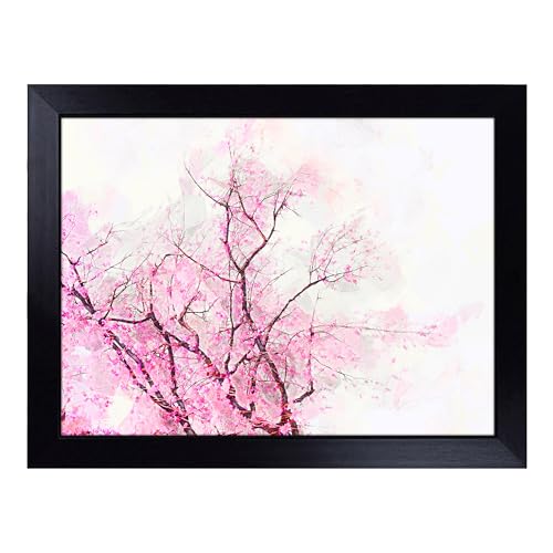 Lap Tray with Bean Bag Cushion, A Pink Cherry Blossom Tree Abstract Art - Handmade in the UK, Raised Wooden Edge, Padded Cushion, Heat-Resistant Wipe-Clean Surface, for Meals, Laptops and Crafts