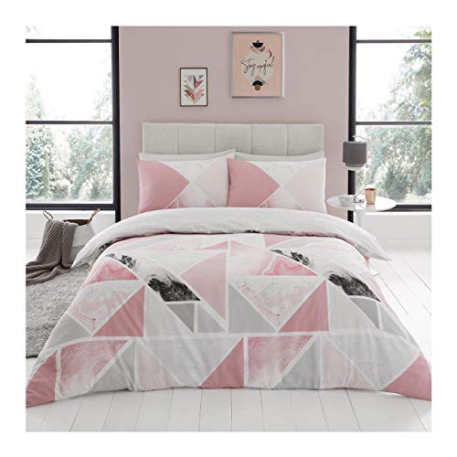GC GAVENO CAVAILIA Super Soft Triangle Duvet Cover, Polycotton Fabric Reversible Striped Bedding, Pink, Super King Bed Set 686781