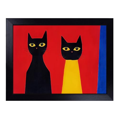 Lap Tray with Bean Bag Cushion, Two Abstract Cats - Handmade in the UK, Raised Wooden Edge, Padded Cushion, Heat-Resistant Wipe-Clean Surface, for Meals, Laptops and Crafts