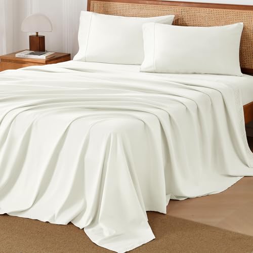 "Andency Ivory Sheets King Set 4 Pieces, Super Soft Sheets for King Size Bed, Microfiber King Sheet Set, Deep Pocket Up to 16"", Hotel Luxury Breathable & Cooling Bedding Sheets & Pillowcases"