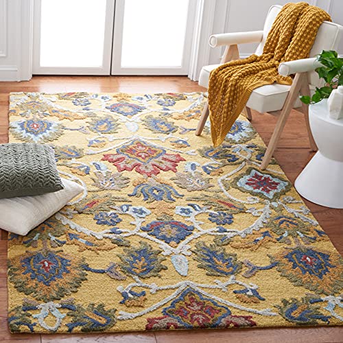 Safavieh Contemporary Rug for Living Room, Dining Room, Bedroom - Blossum Collection, Short Pile, in Gold and Multicolor, 152 X 244 cm