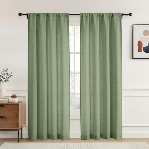 OVZME Green Curtains 96 Inches Long 2 Panels for Bedroom Living Room, Soft Thick Textured Faux Linen Window Drapes, Light Filtering Privacy Farmhouse Curtains, Rod Pocket Design, 2x42Wx96L Inches
