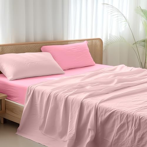 Ruggeri - Double Bed Set - 100% Soft Microfibre - Pillowcases + 1 Fitted Sheet + 1 Flat Sheet - Everyday Collection (Rose Bicolour, Double)