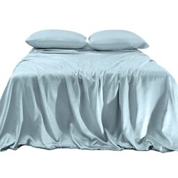 Elegant Comfort Luxurious 4-Piece Silky Satin Sheet Set, Skin and Hair Friendly, Wrinkle, Fade, Stain Resistant with Deep Pockets Fitted Sheet, Cooling Soft Satin Sheet Set, Full, Baby Blue