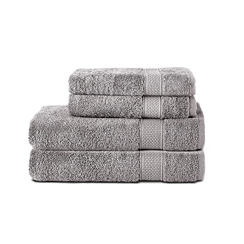 Komfortec Set of 4 100% Cotton Towels 470 g/m², 2 Bath Towels 70 x 140 cm and 2 Hand Towels 50 x 100 cm, Soft Terry Towelling, Large Size, Silver Grey