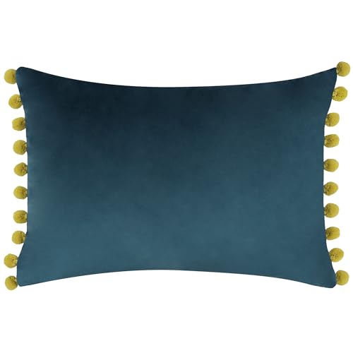Paoletti Fiesta Velvet Pom Pom Feather Rich Filled Cushion