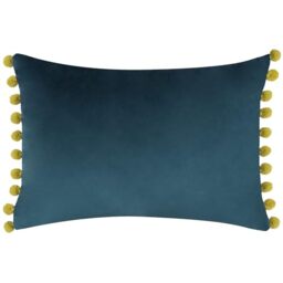 Paoletti Fiesta Velvet Pom Pom Feather Rich Filled Cushion