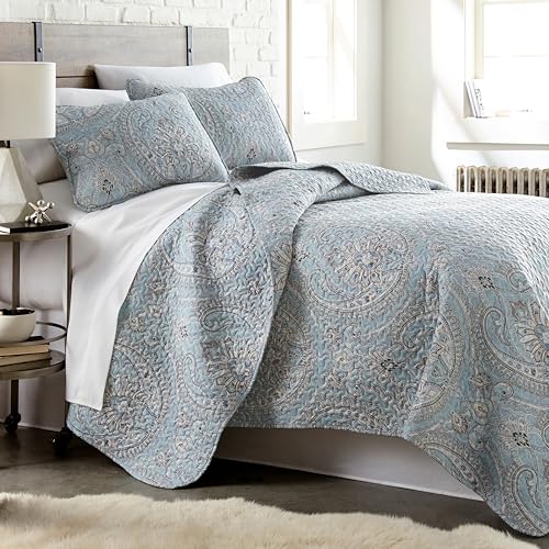 Southshore Fine Living, Inc. Boho Quilt Set Lightweight, Coverlet Bedspread 3-Piece Paisley Bedding Set with Two Matching Shams (108 in Wide x 98 in Long), Aqua, King/California King