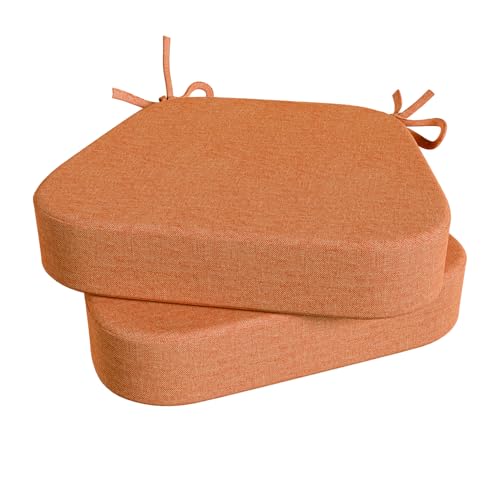 "Chair Cushions for Dining Chairs Set of 2, 17""x 16""x 3"" Thickened Kitchen Chair Pads, Indoor Dining Chair Cushions with Ties and Removable Cover, D-Shaped Seat Cushions for Kitchen Chairs, Orange"
