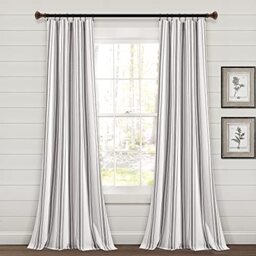 "Lush Decor Farmhouse Stripe Yarn Dyed Eco-Friendly Recycled Cotton Window Curtain Panel Pair, 95"" L x 42"" W, Gray"