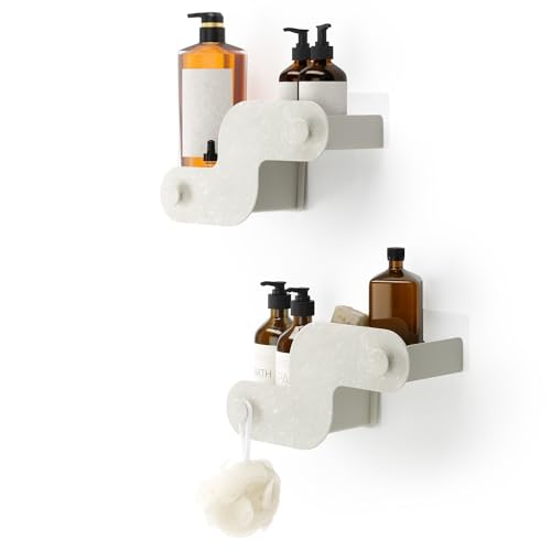 Umbra Nami Shower Caddy, Adhesive No Drill Shelf, Set of 2, Ocean Sand - Waterproof construction, integrated drainage, rust-free, holds 6 lbs