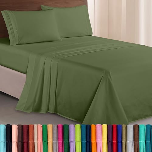 Elegant Comfort Luxurious 1500 Premium Hotel Quality Microfiber Three Line Embroidered Softest 4-Piece Bed Sheet Set, Wrinkle and Fade Resistant, Twin/Twin XL, Sage-Green