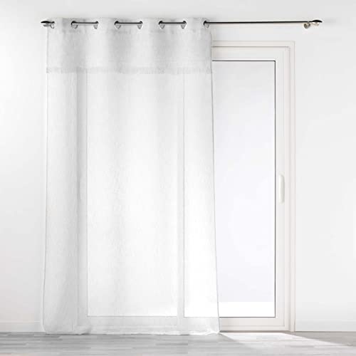 Douceur d'Intérieur Eleania White Linen Effect Woven Eyelet Curtain with Fringe 140 x 240 cm