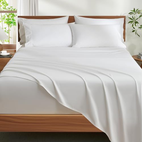 "Ivellow 100% Egyptian Cotton Sheets Set King Size 6 Pieces Luxury 1500 Thread Count Egyptian Cotton Sheets 18"" Deep Pocket Sheets White"