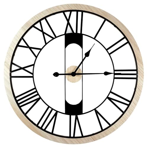 CMP Home Deco Factory, HD0120, Clock in Wood and Metal, D70 cm, Elegant and Modern Wall Decoration, Silent Operation, Easy Installation, Brown and Black, Iron MDF, Bois