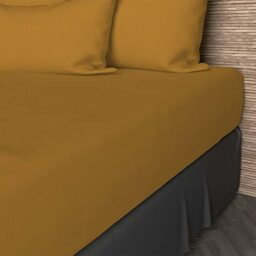 Soleil d'ocre, Fitted Sheet, Cotton 57 Threads, Mustard, 160 x 200 cm