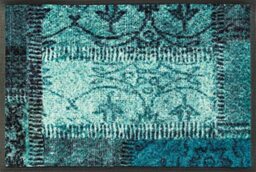 Wash + Dry Vintage Patches Turquoise Doormat, Acrylic, Green, 40 x 60 x 0.7 cm