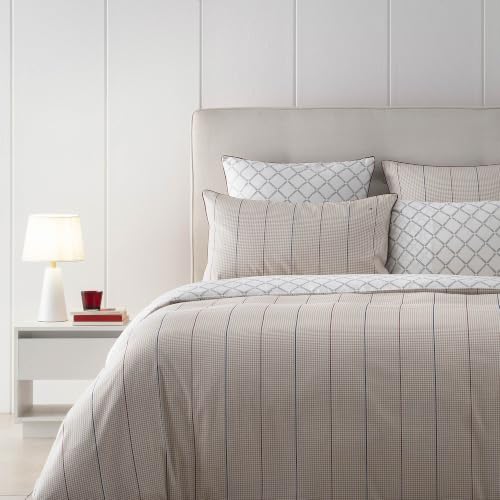 Tommy Hilfiger - Duvet Cover, Natural, Satin 83 Thread Count/cm², 100% Cotton, Houndstooth Design, Soft and Bright, 200 x 200 cm