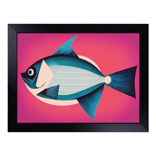 Lap Tray with Bean Bag Cushion, Brilliant Fish - Handmade in the UK, Raised Wooden Edge, Padded Cushion, Heat-Resistant Wipe-Clean Surface, for Meals, Laptops and Crafts