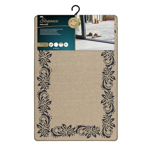 JVL Elegance Machine Washable Entrance Doormat, 50x75cm - Scroll Border