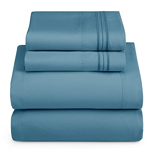 Hearth & Harbor RV Short Queen Size Sheets - 4 Piece Bed Sheet Set, Hotel Luxury Double Brushed Bed Sheets - Extra Soft Bedding Sheets & Pillowcases, Short Queen, Blue Heaven