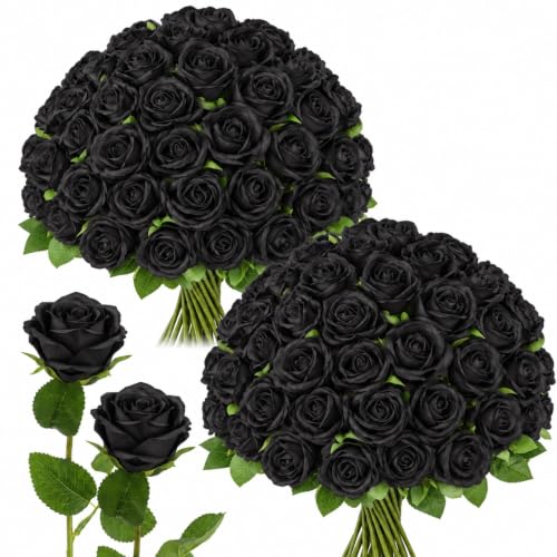 Jexine 50 Pcs Artificial Rose Flower Realistic Silk Roses with Stem Bouquet of Flower Plastic Flower Real Looking Fake Rose for Home Wedding Centerpieces Party Decoration