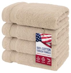 American Veteran Towel, Hand Towels for Bathroom Set of 4, 100% Cotton Turkish Hand Towel Sets Clearance Prime, Soft Drying Hand Face Towels, Beige Hand Towels