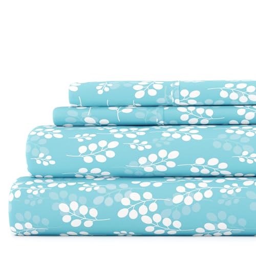 "Linen Market Double-Brushed Patterned Microfiber California King Sheet Set 4 Piece ??? Oeko-TEX Certified Ultra Soft & Wrinkle-Free - 16"" Deep Pocket Sheets Easy Care Cal-King Size - Wheatfield Blue"
