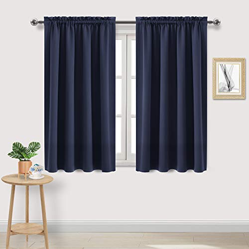DWCN Navy Room Darkening Blackout Curtains - Thermal Insulated Privacy Energy Saving Window Curtain Drapes 52 x 45 inch Length, Set of 2 Bedroom Living Room Curtains