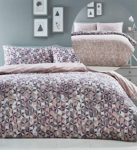 Oracle Goemetric Duvet Cover and Pillowcase Bed Set, Polycotton, Pink, King