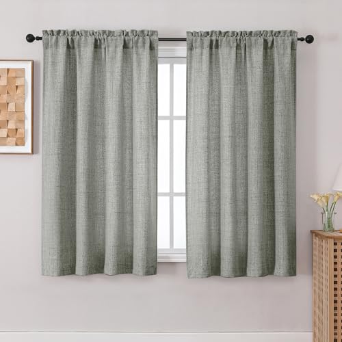 Chyhomenyc Curtains 54 Inch Length for Living Room - Light Filtering Faux Linen Textured Window Curtains, Soft Airy Rod Pocket Window Treatment Drapes for Bedroom, 42Wx54L, 2PCS, Dark Grey